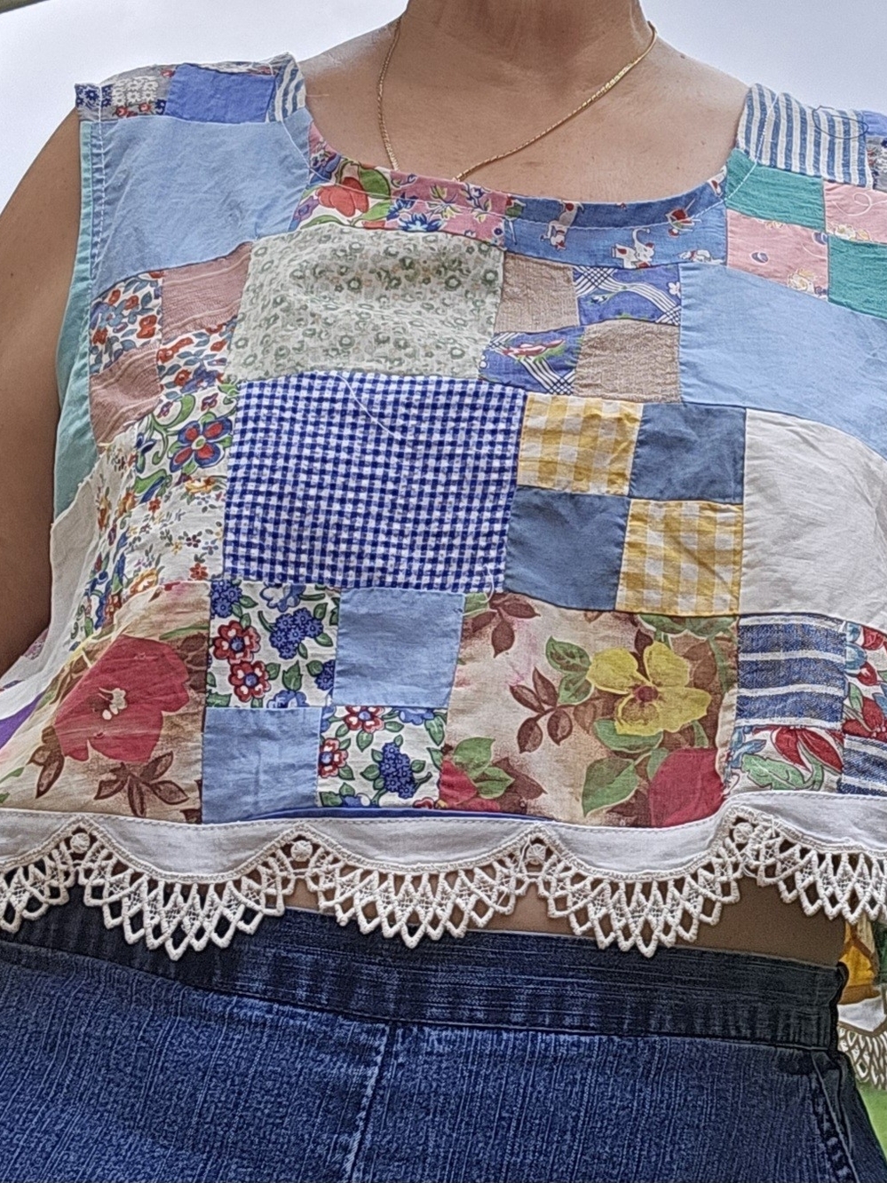 Handmade Crop Top Crafted From Remnants Of Vintage Quilt Tops